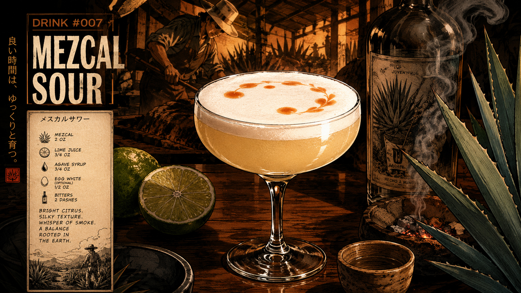 Drink #007: Mezcal Sour from MezcalDaily's 21 great mezcal drinks for adults 21+.