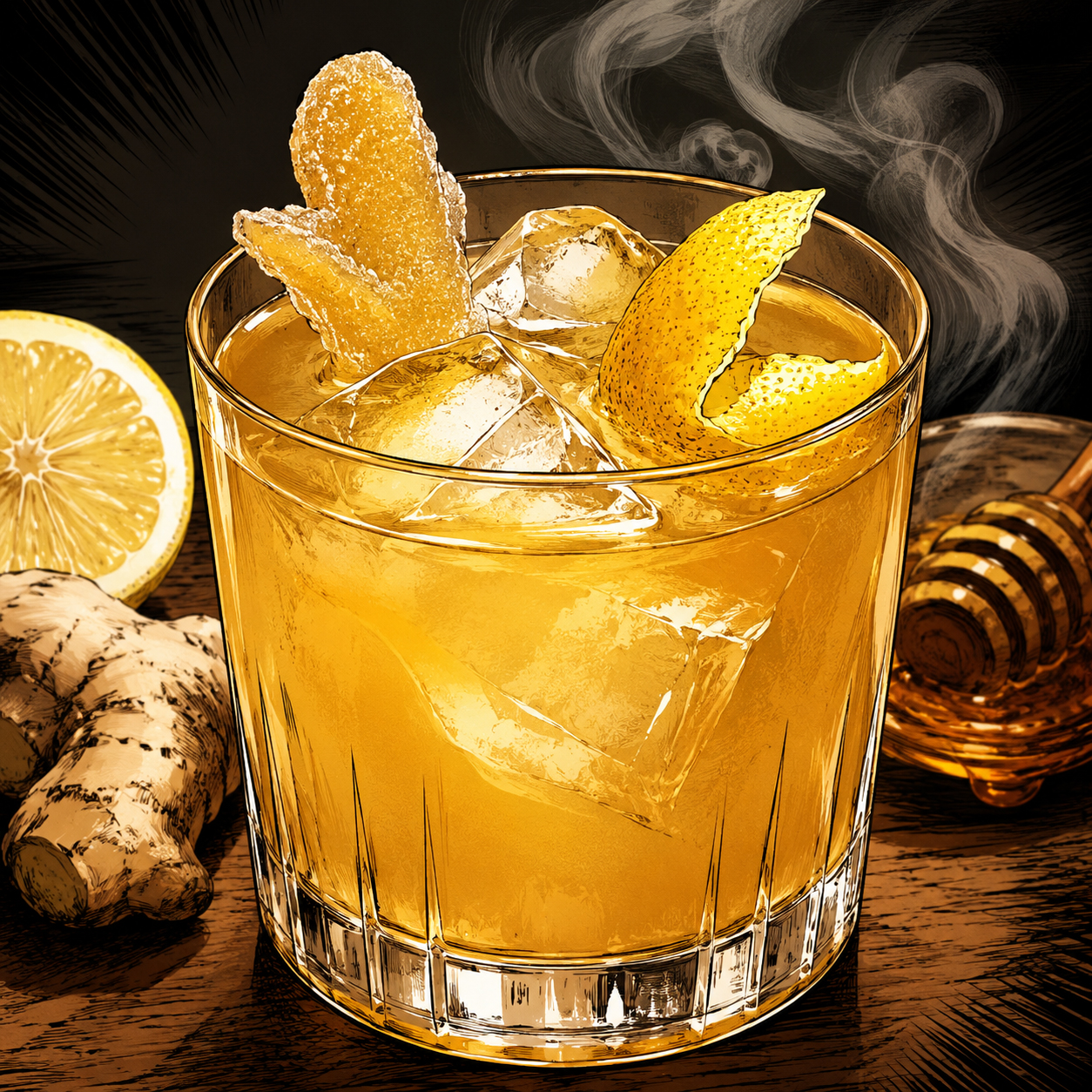 Square archive thumbnail for Drink #014 Mezcal Penicillin.