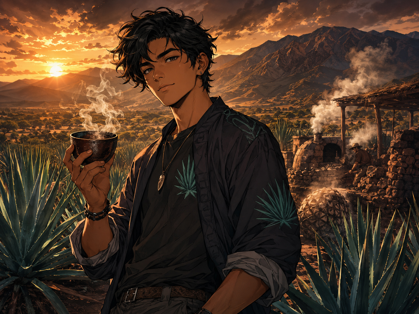 Agave Boy standing in a sunset agave field.